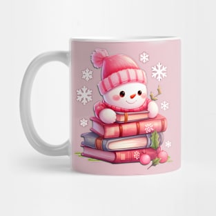 Pink Kawaii Snowman with Books Mug